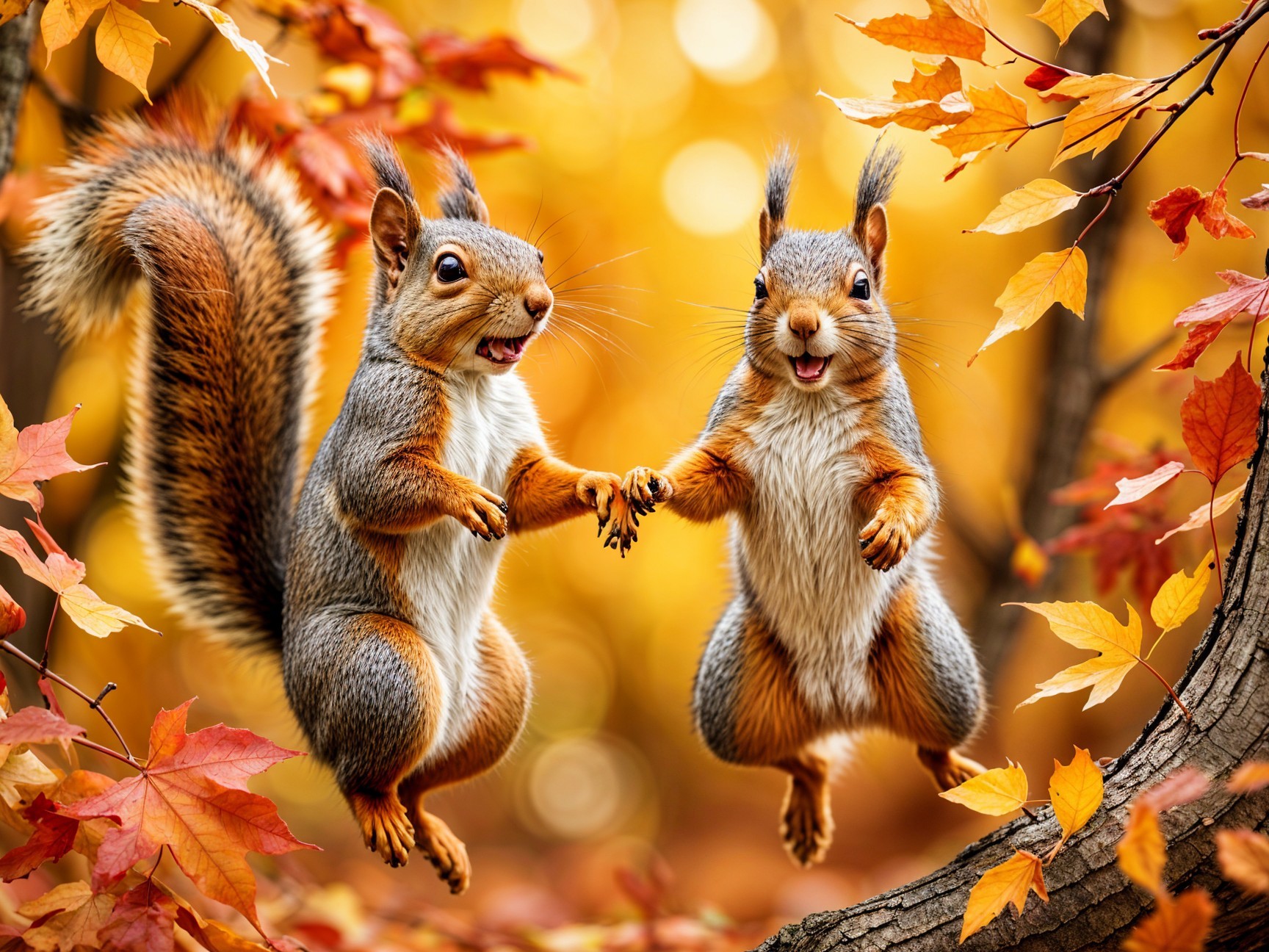 Cheerful Squirrels Leaping Among Autumn Leaves
