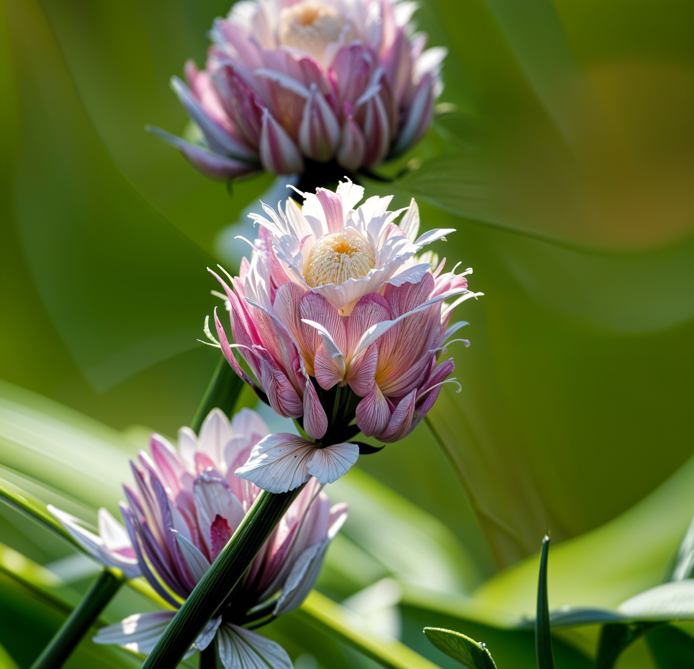 Delicate Pink and White Flowers with Lush Green Foliage