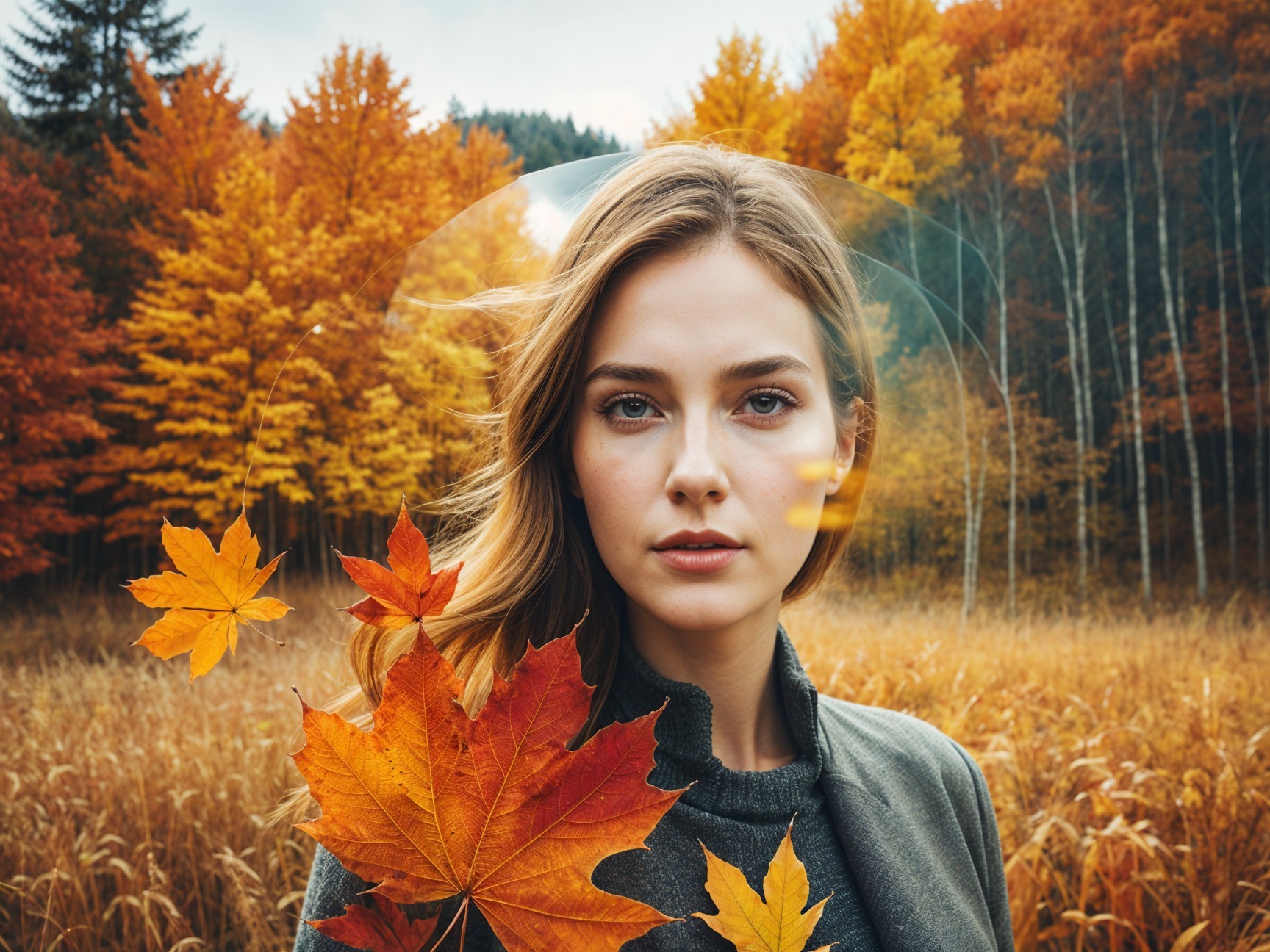 Portrait of a Young Woman in Autumn Landscape