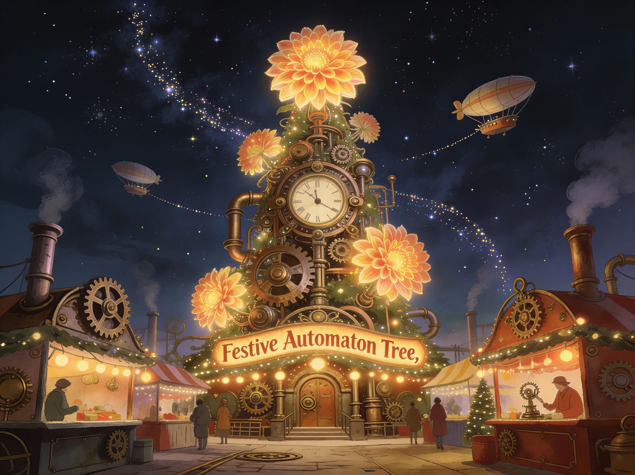 Steampunk Themed Christmas Market with Automaton Tree