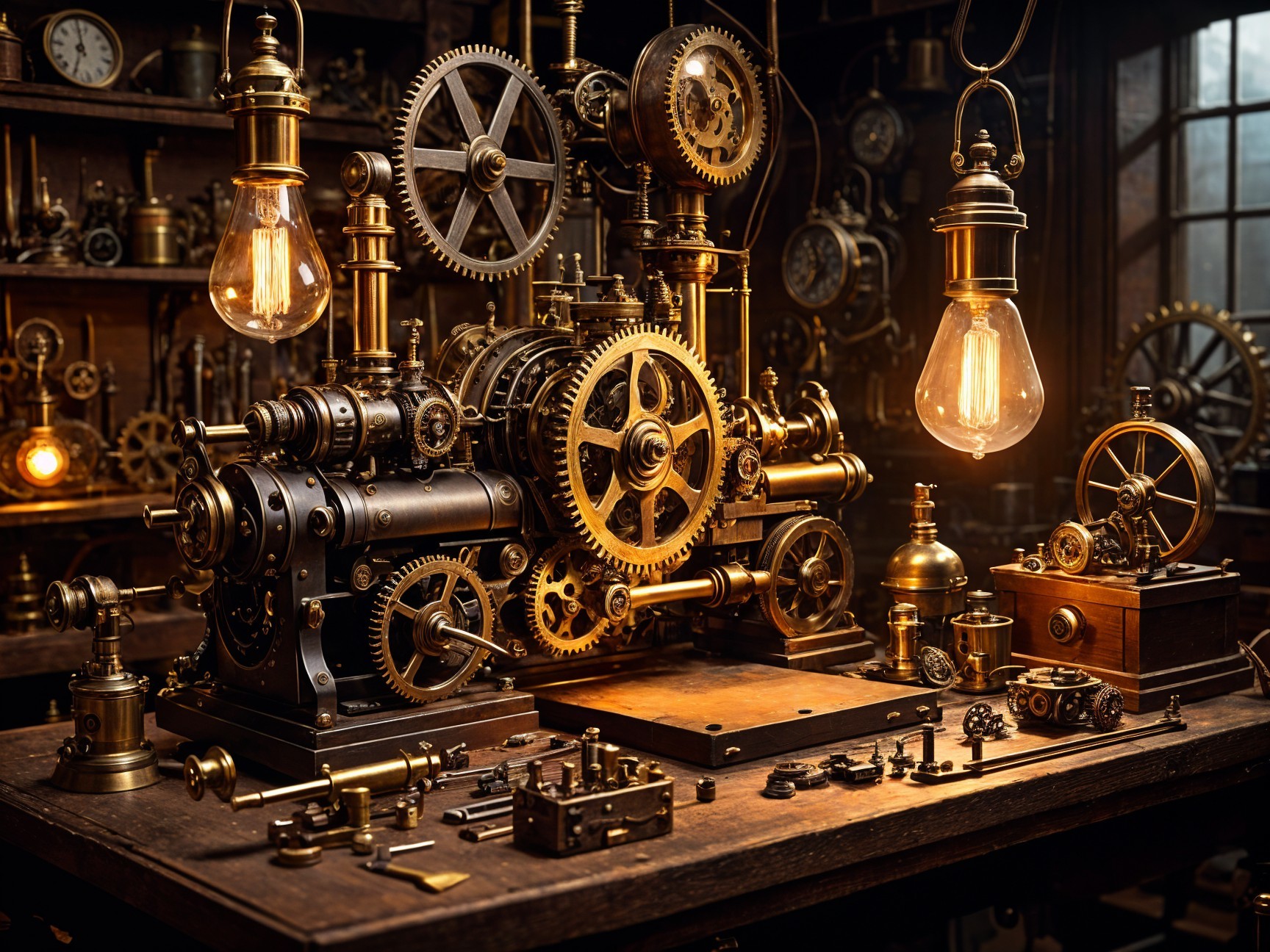 Intricate Steampunk Workshop with Gears and Machinery