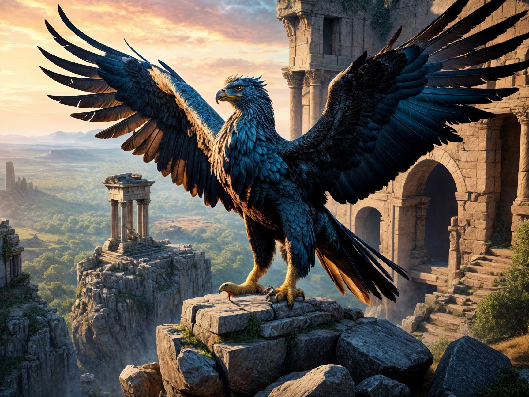 Majestic eagle on rocky ledge with vibrant feathers