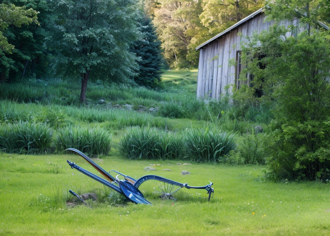 Rustic Landscape with Barn and Abandoned Plow