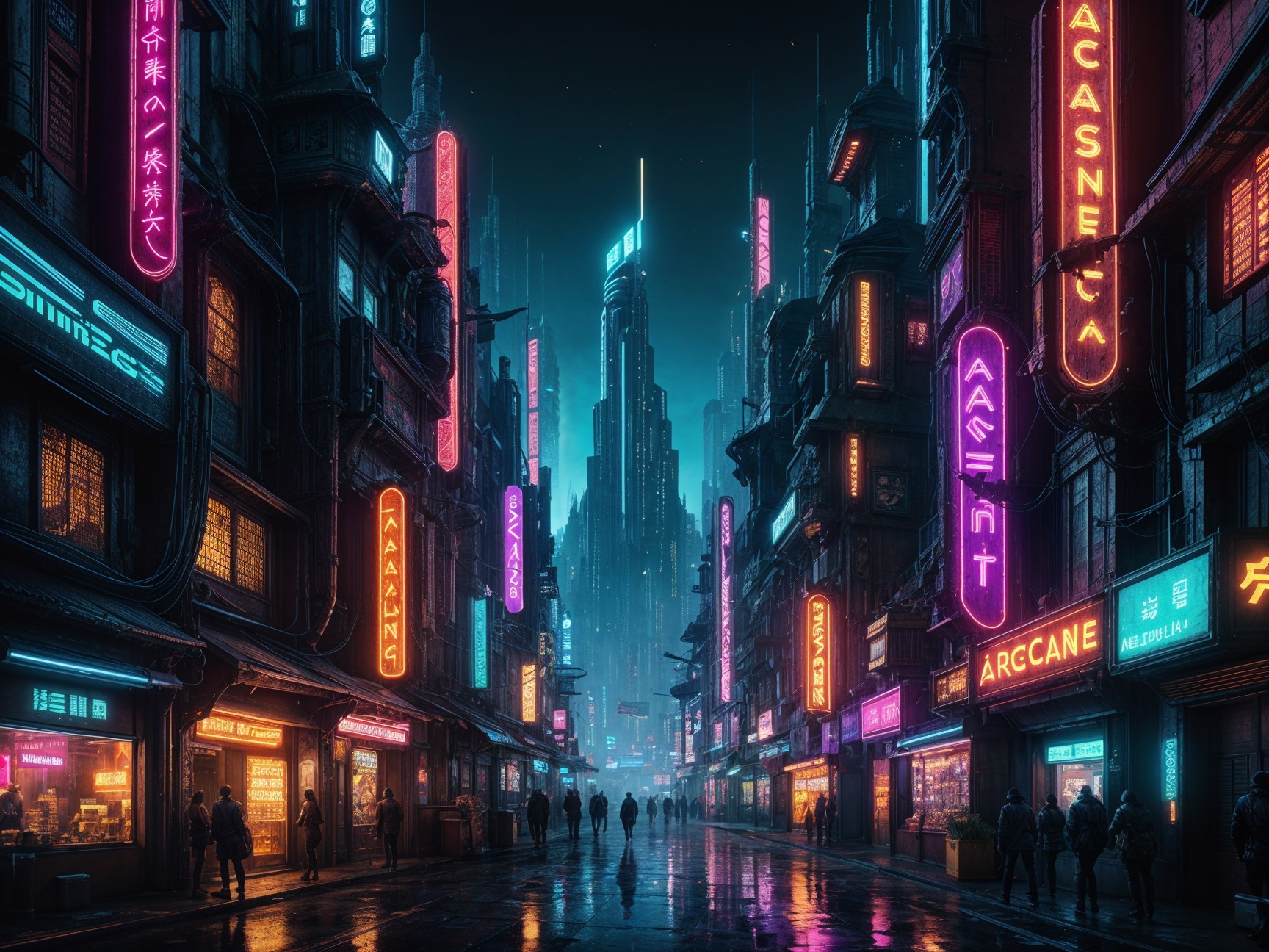 Futuristic Night Cityscape with Neon Skyscrapers