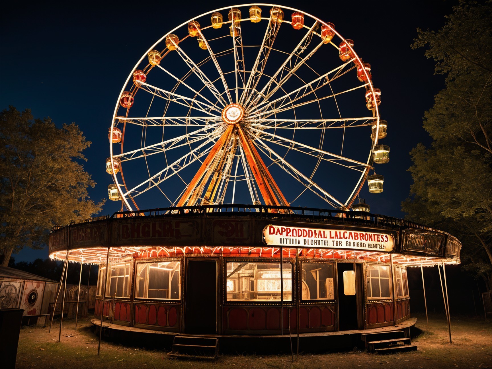 Brightly Lit Ferris Wheel Against Night Sky