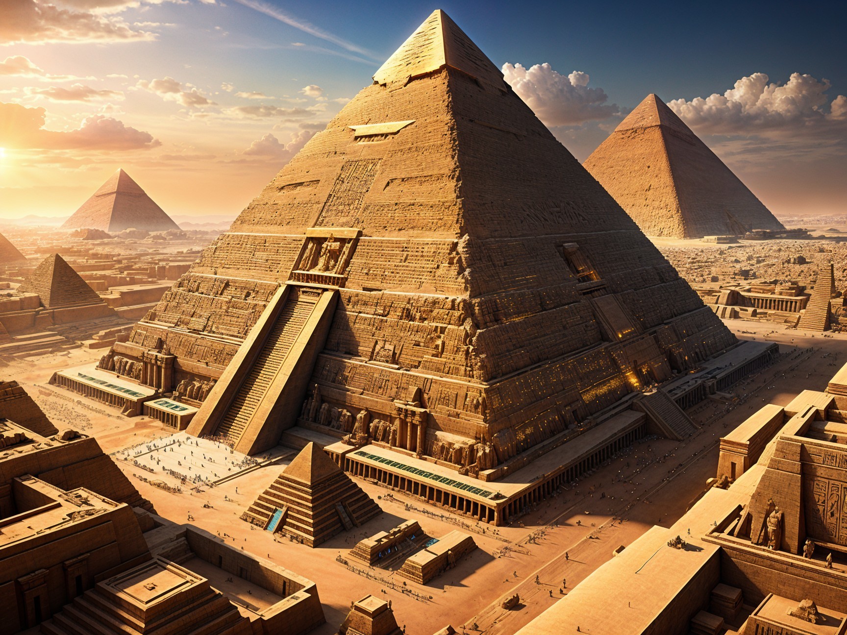 Great Pyramids of Giza Under Golden Sunlight