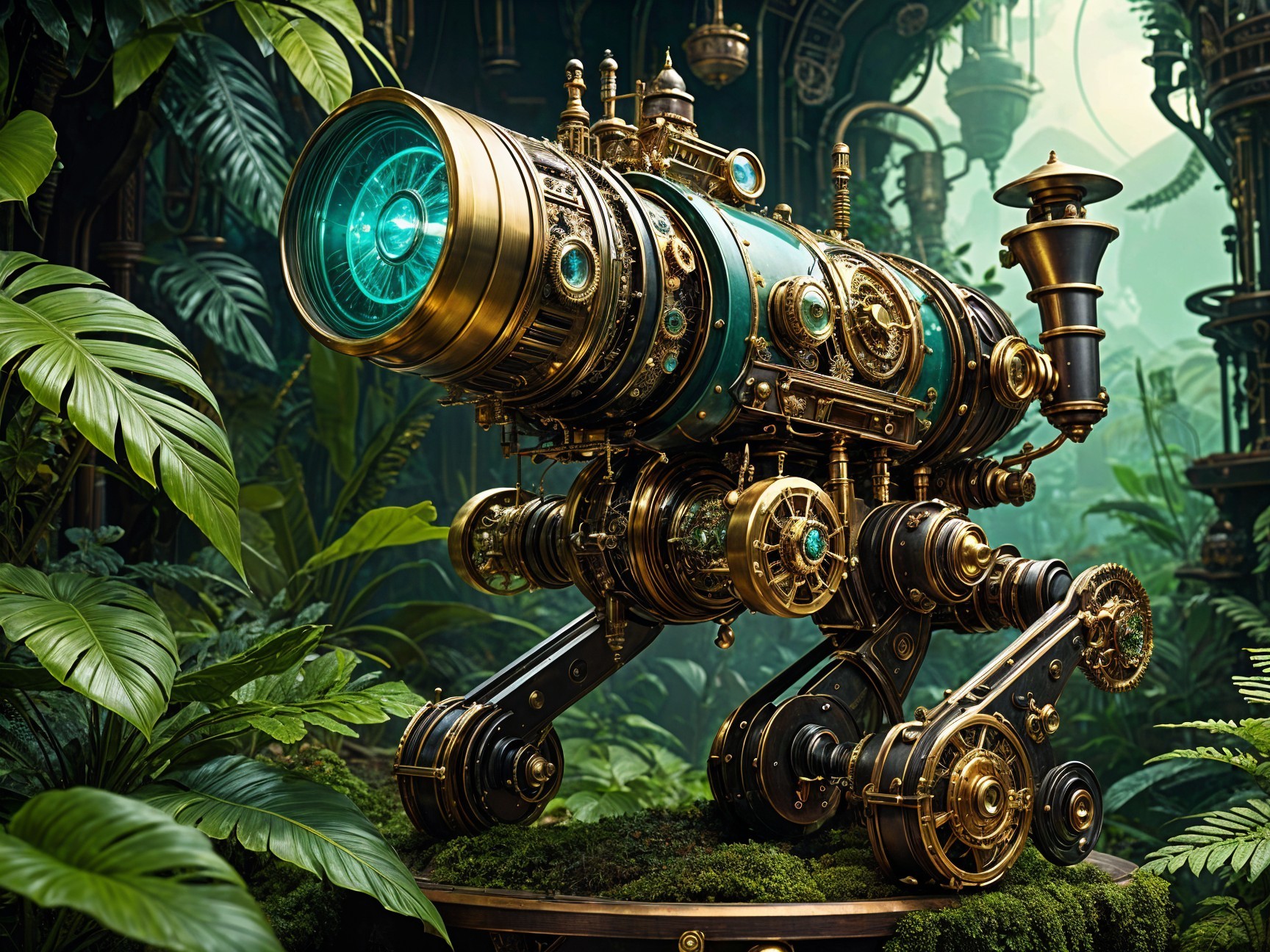 Steampunk Telescope Machine with Brass Detailing