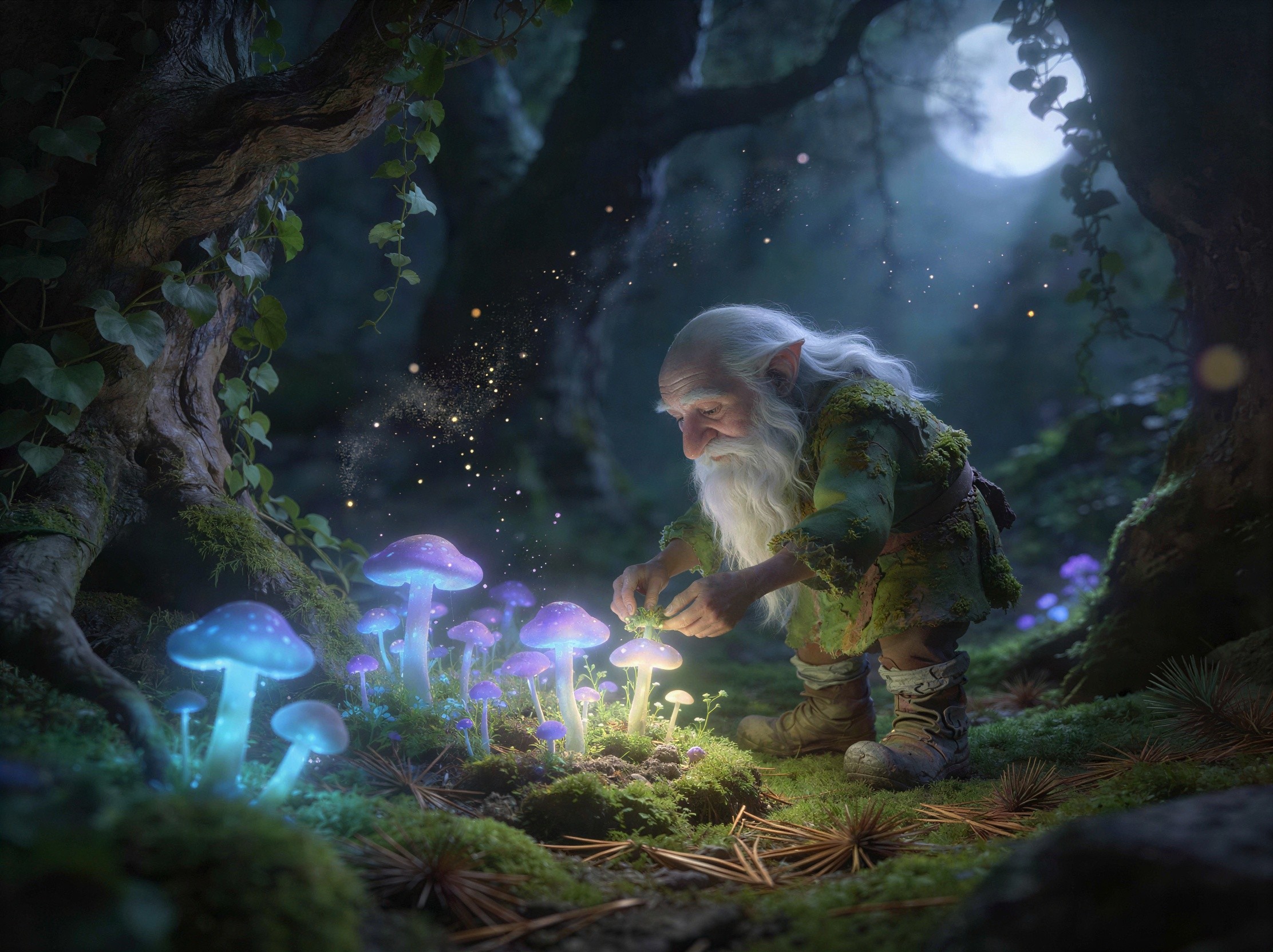 Whimsical Digital Painting of a Gnome in a Forest