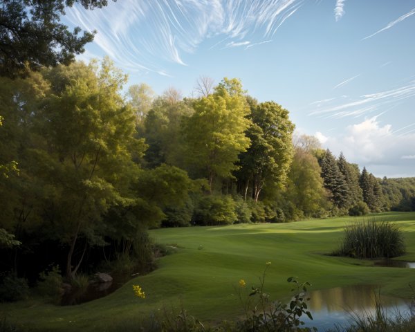 Serene Golf Course Landscape with Tranquil Pond