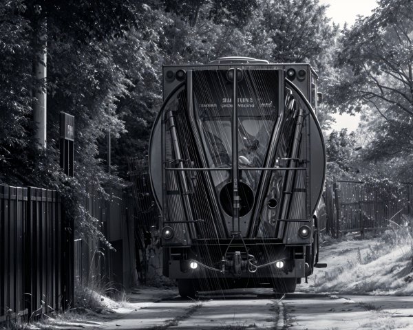 Monochrome Image of a Large Truck in Nature