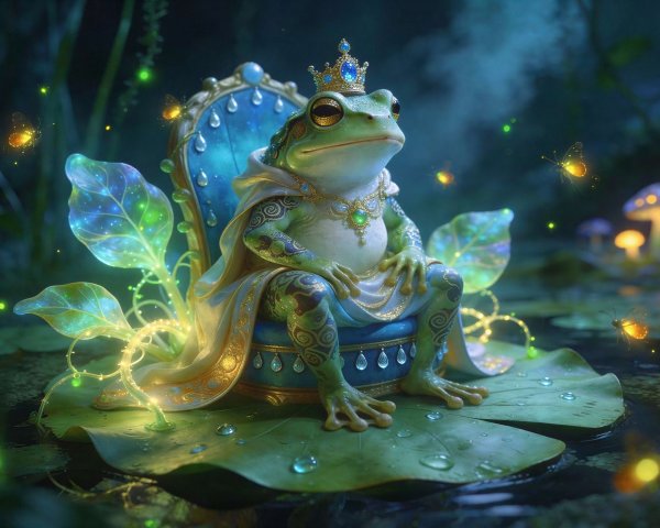 Regal Frog with Golden Tattoos in a Fantasy Setting