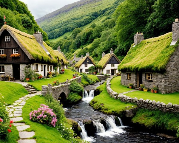 Picturesque Village in a Lush Green Valley Setting