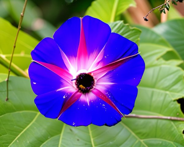 Vibrant Flower with Blue Petals and Pink Center