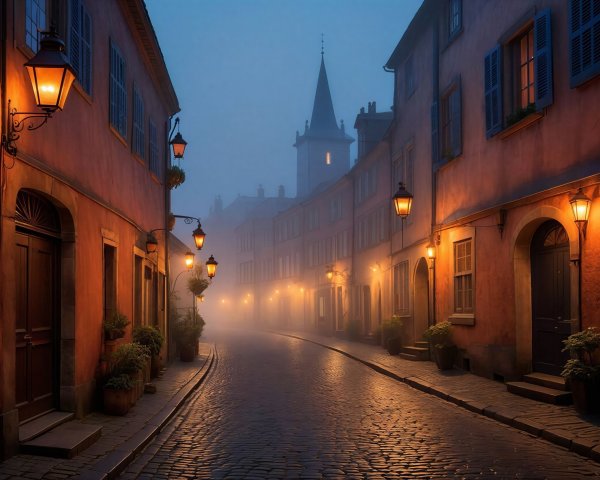 Narrow Cobblestone Street in Medieval European Town