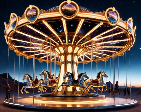 Illuminated Carousel Under Starry Night Sky