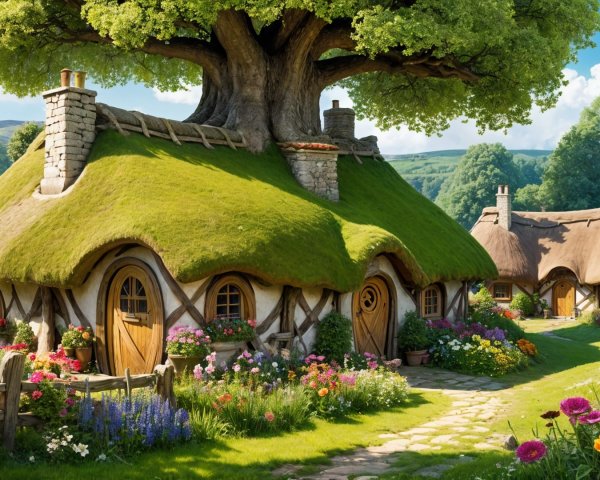 Whimsical Cottage in a Flower-Filled Garden