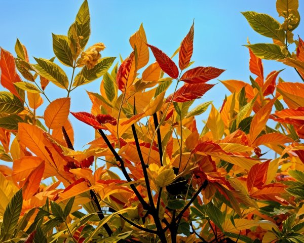 Autumn Foliage in Orange, Yellow, and Green Colors