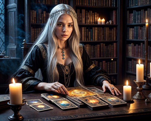 Mystical Room with Tarot Cards and Candlelight