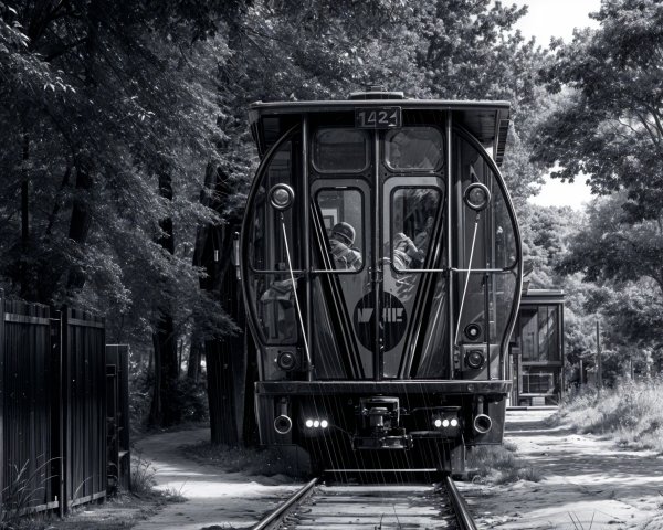 Vintage Train 142 on Narrow Track in Black and White