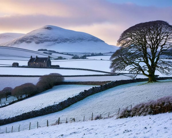 Winter Landscape in Scotland with Snow and Trees