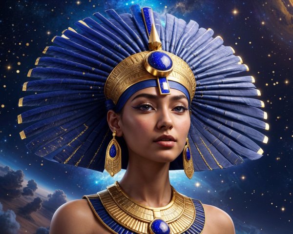 Royal Egyptian Figure in Blue and Gold Attire