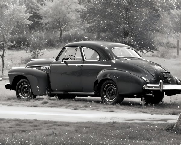 Vintage Car in Black and White with Classic Design