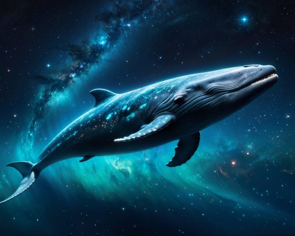 Whale in a Cosmic Landscape with Galaxies and Nebulae