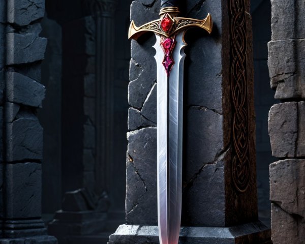 Elegant Sword on Intricate Pedestal with Roses and Candle