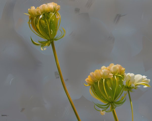 Delicate white flowers with yellow tips on gray backdrop