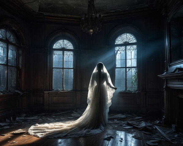 Eerie Scene of a Bride in an Abandoned Room