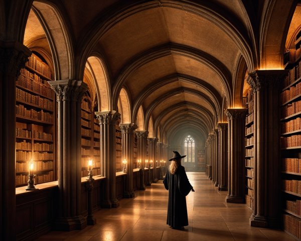 Mystical Library with Ancient Books and Enchanting Atmosphere
