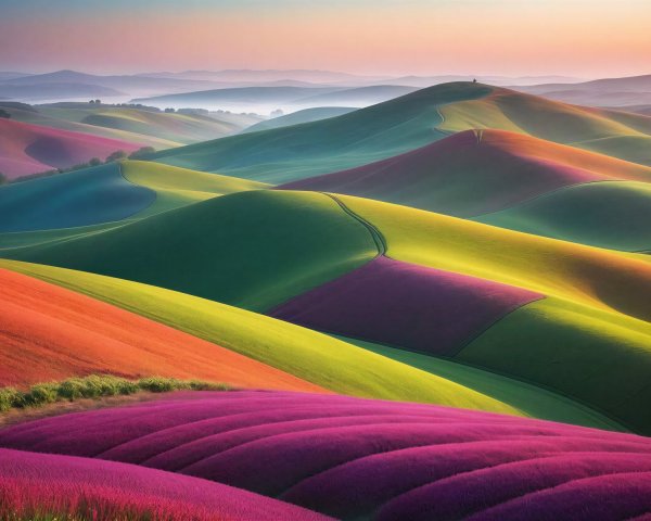 Twilight Aerial View of Colorful Rolling Hills