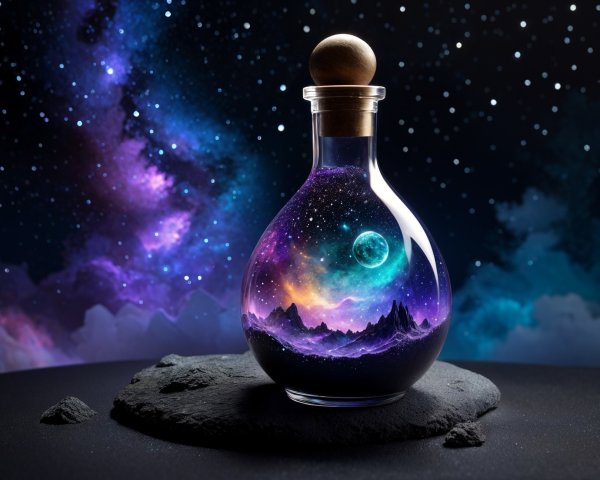 Glass Bottle with Cosmic Galaxy Scene Inside