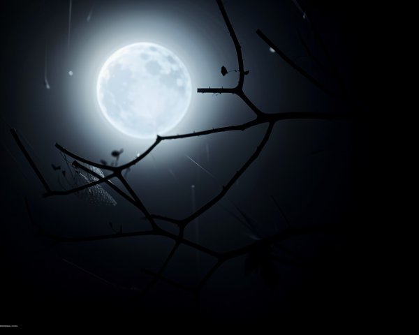 Luminous Full Moon Over Dark Night Sky with Silhouettes