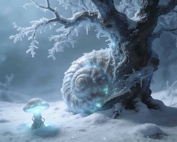 Fantasy Winter Scene with Bioluminescent Seashell