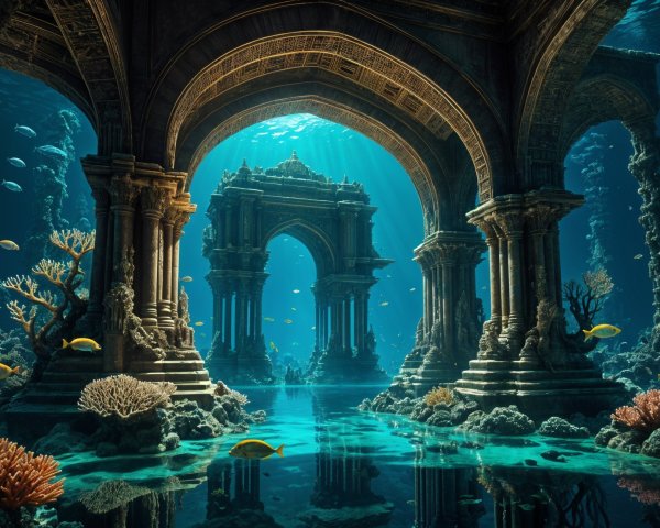 Ancient Structure Surrounded by Vibrant Coral Reefs