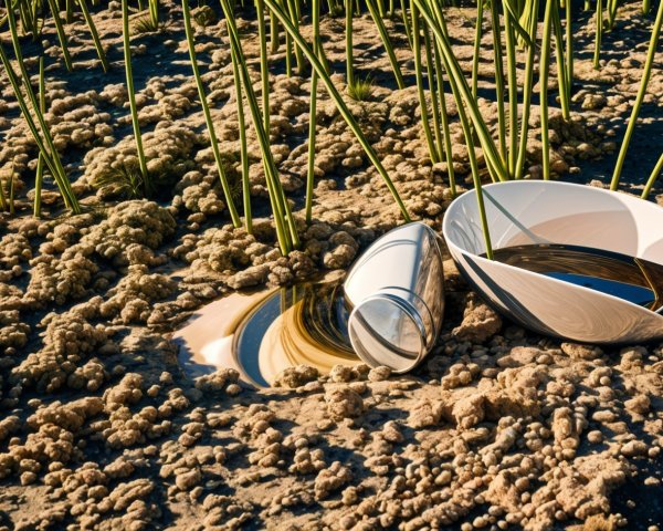 Ceramic Bowls on Sandy Surface with Grass Background