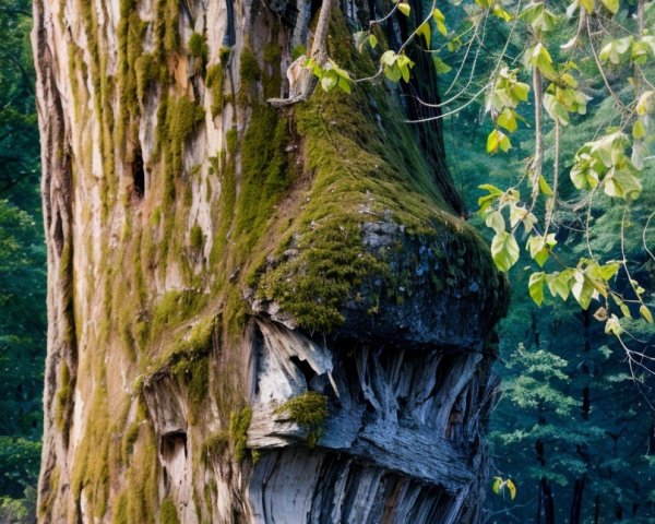 Majestic Tree with Intricate Bark in Lush Forest