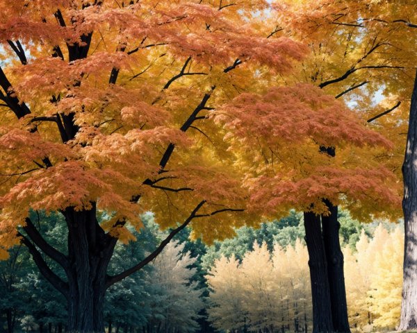 Vibrant Orange Trees Amidst Lush Greenery in Fall