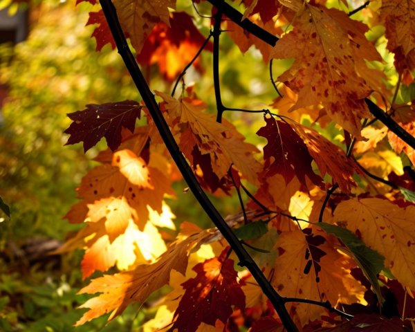 Close-up of Vibrant Autumn Leaves with Sunlight