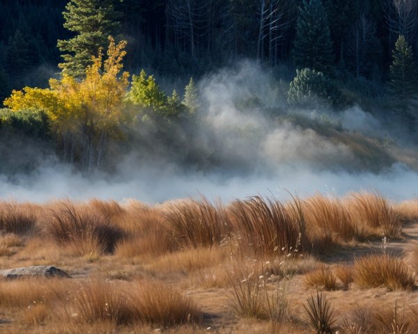Serene Landscape with Grasses and Autumn Foliage