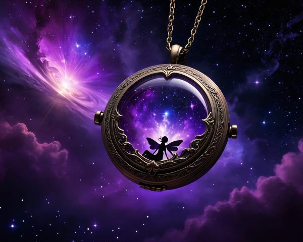 Mystical Bronze Locket with Galaxy and Fairy Design