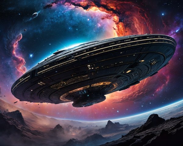 Futuristic Spaceship in a Colorful Cosmic Landscape