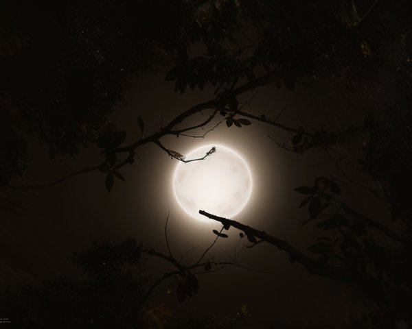 Full Moon Surrounded by Dark Clouds and Bare Branches