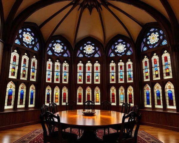 Ornate Gothic Prayer Room with Stained Glass Windows