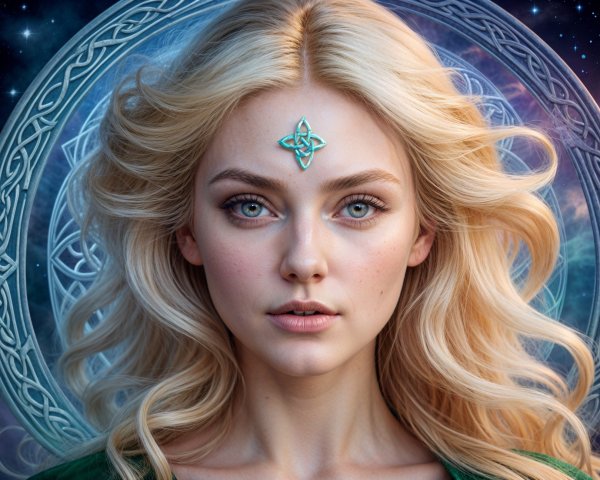 Young Woman with Blonde Hair and Turquoise Gemstone