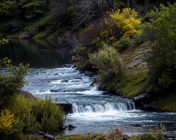 Serene Landscape with River and Autumn Foliage