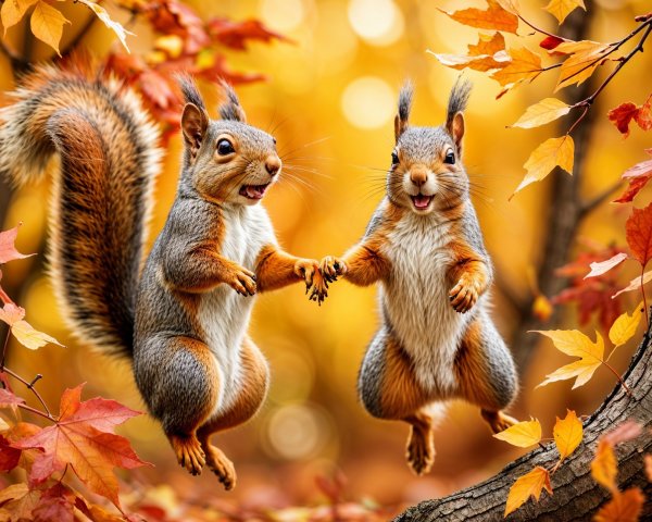 Cheerful Squirrels Leaping Among Autumn Leaves