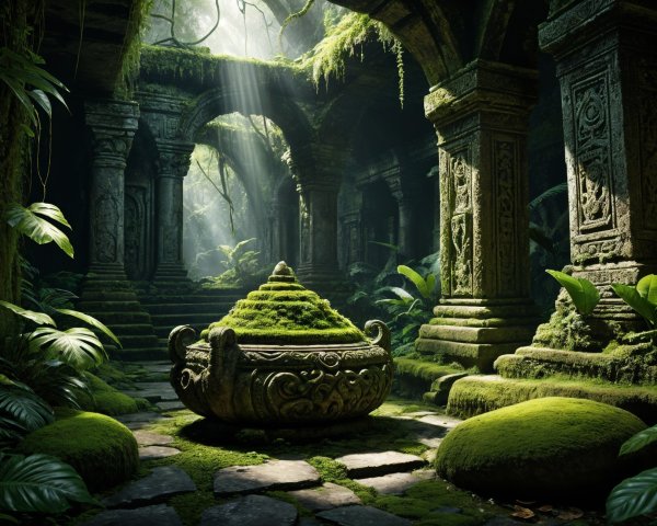 Ancient Overgrown Stone Structure in Serene Nature