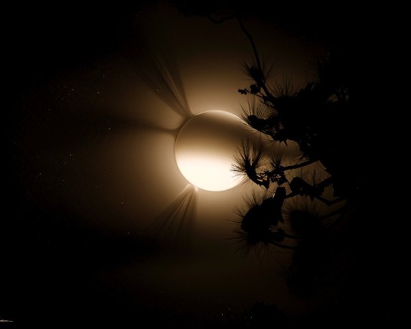 Solar Eclipse with Corona and Silhouetted Trees
